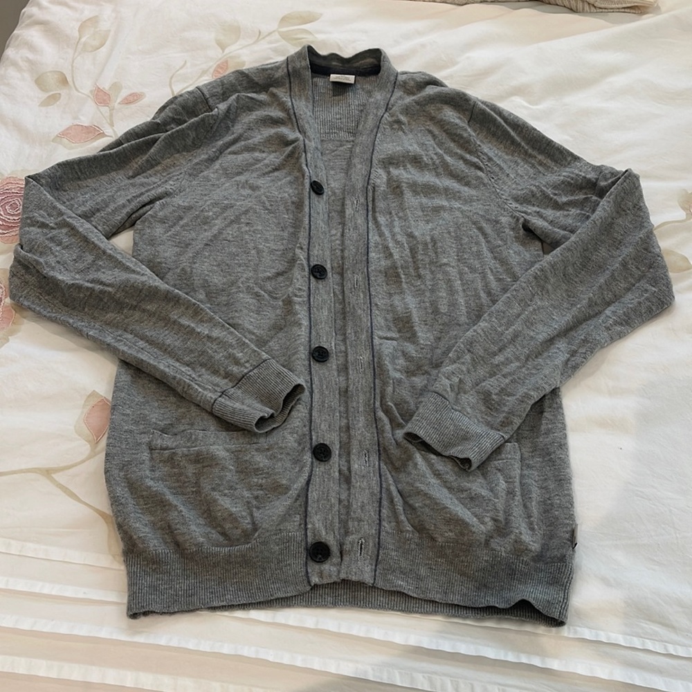Timberland unisex size small gray button down sweater bottom pocket Y2K vintage